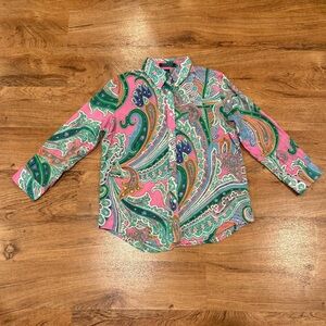 Lauren Ralph Lauren Paisley 3/4 Sleeve Button Down Women's, sz.M